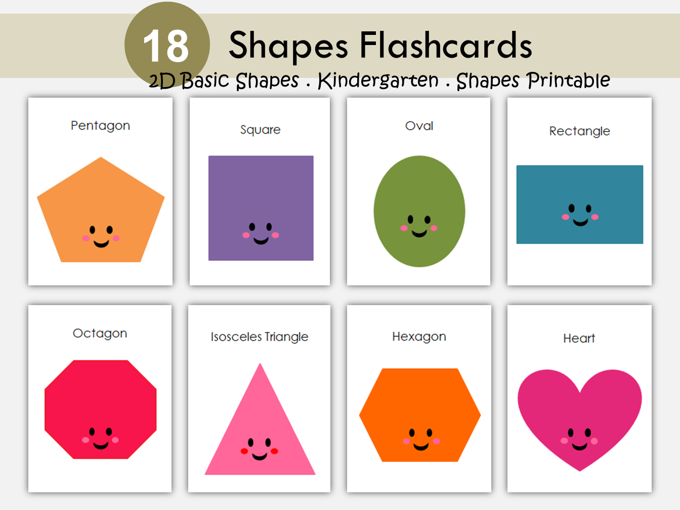 Shape Flashcards for Kindergarten, Preschool Printable, 2D Basic Shapes, Geometric Shapes Flash Cards, Educational, WWF127