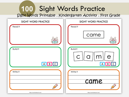 Sight Words Printable for Kindergarten, Sight Words Builder, Preschool Activity Pages, 1st Grade Handwriting and Spelling Activities, WWF129