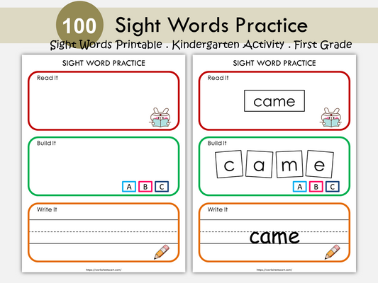 Sight Words Printable for Kindergarten, Sight Words Builder, Preschool Activity Pages, 1st Grade Handwriting and Spelling Activities, WWF129