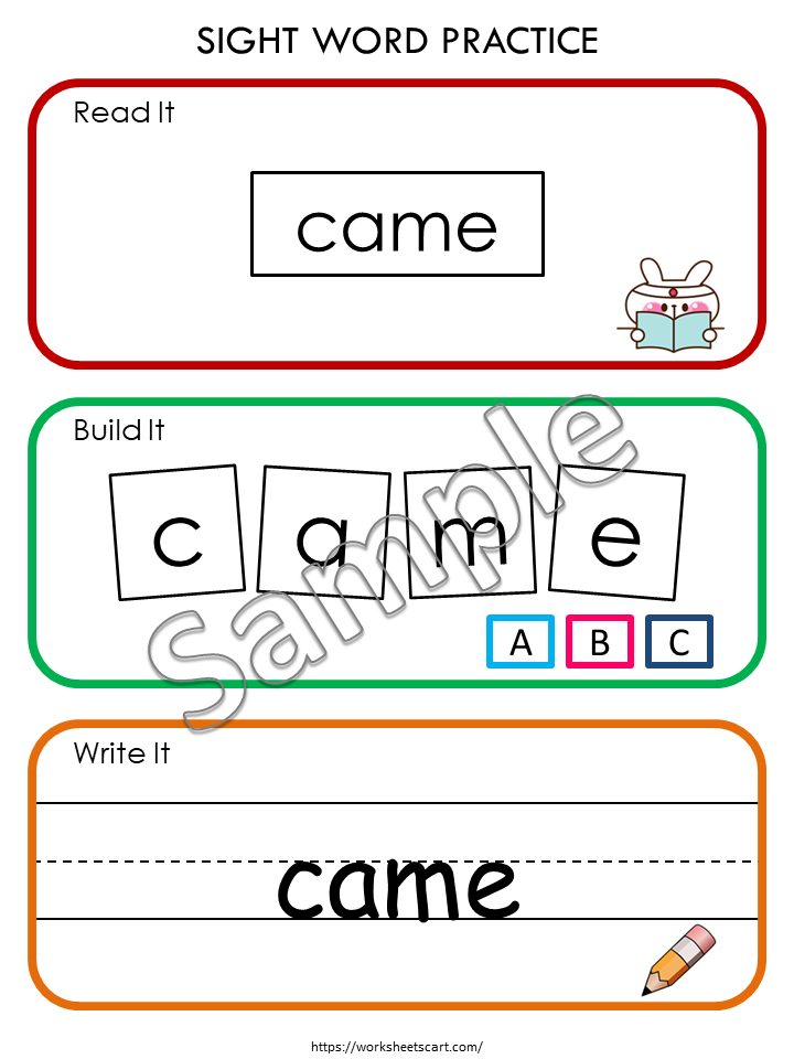 Sight Words Printable for Kindergarten, Sight Words Builder, Preschool Activity Pages, 1st Grade Handwriting and Spelling Activities, WWF129