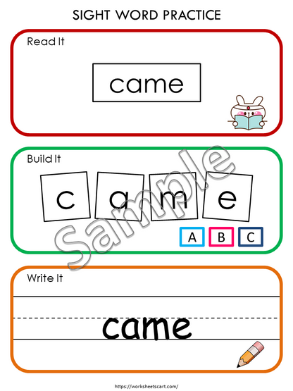 Sight Words Printable for Kindergarten, Sight Words Builder, Preschool Activity Pages, 1st Grade Handwriting and Spelling Activities, WWF129