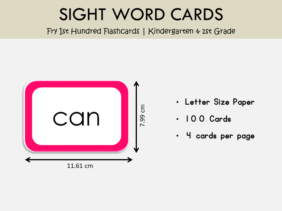 Fry First 100 Sight Words Flashcards Printable – High Frequency Words for Kids, WWF131