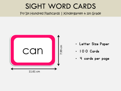 Fry First 100 Sight Words Flashcards Printable – High Frequency Words for Kids, WWF131