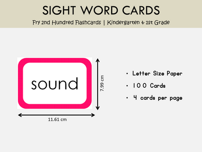 Fry Second Hundred Sight Words Flashcards Printable | 100 High Frequency Word Cards for Reading Practice, WWF133