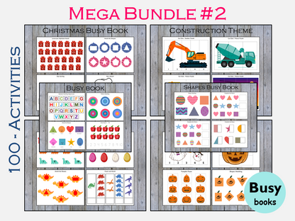 Busy Book Bundle 2 for Toddlers, Busy Books Printable, Preschool Curriculum, Montessori 100 Activities Pages for 1-3 years, Learning Binder, WWF159