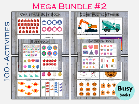 Busy Book Bundle 2 for Toddlers, Busy Books Printable, Preschool Curriculum, Montessori 100 Activities Pages for 1-3 years, Learning Binder, WWF159
