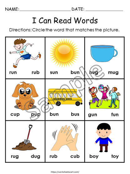 CVC Word Worksheets | Short Vowel Sounds A E I O U | Circle the Correct Word | Kindergarten Phonics Printables | CVC Reading Practice PDF, WWF161