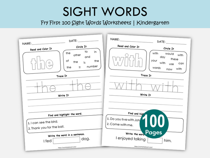 Fry First 100 Sight Words Worksheets | Read Trace Color Write Find | S ...
