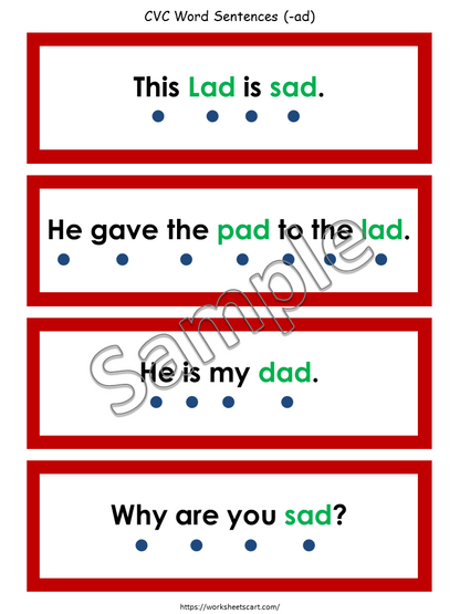 Phonics CVC Words Reading Booklets Printable for Kindergarten, CVC Word Families, Instant Download, Sentence Strips, Montessori, First Grade, WWF167