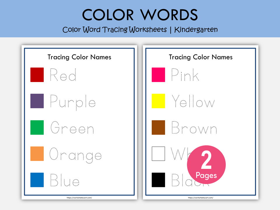 Color Word Tracing Worksheets Printable | Learn & Trace Color Names ...