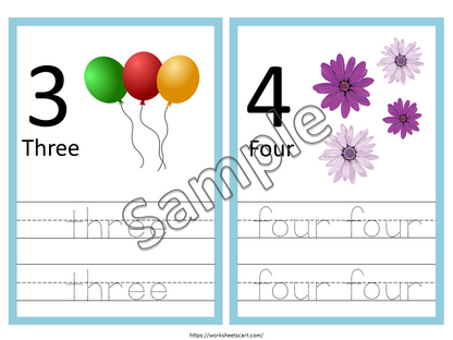 Number Words Tracing Cards, Number Tracing Worksheets, Counting to 10, Preschool, Handwriting Practice Sheet, Homeschool, Montessori, WWF206