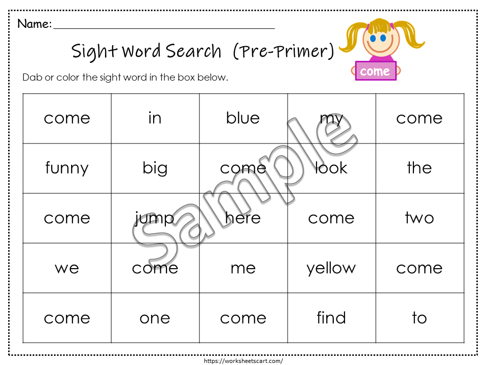 Pre-Primer Dolch Sight Words Worksheets | 40 High Frequency Words | Kindergarten Reading Activity Printable PDF, WWF210
