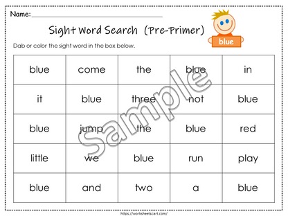 Pre-Primer Dolch Sight Words Worksheets | 40 High Frequency Words | Kindergarten Reading Activity Printable PDF, WWF210