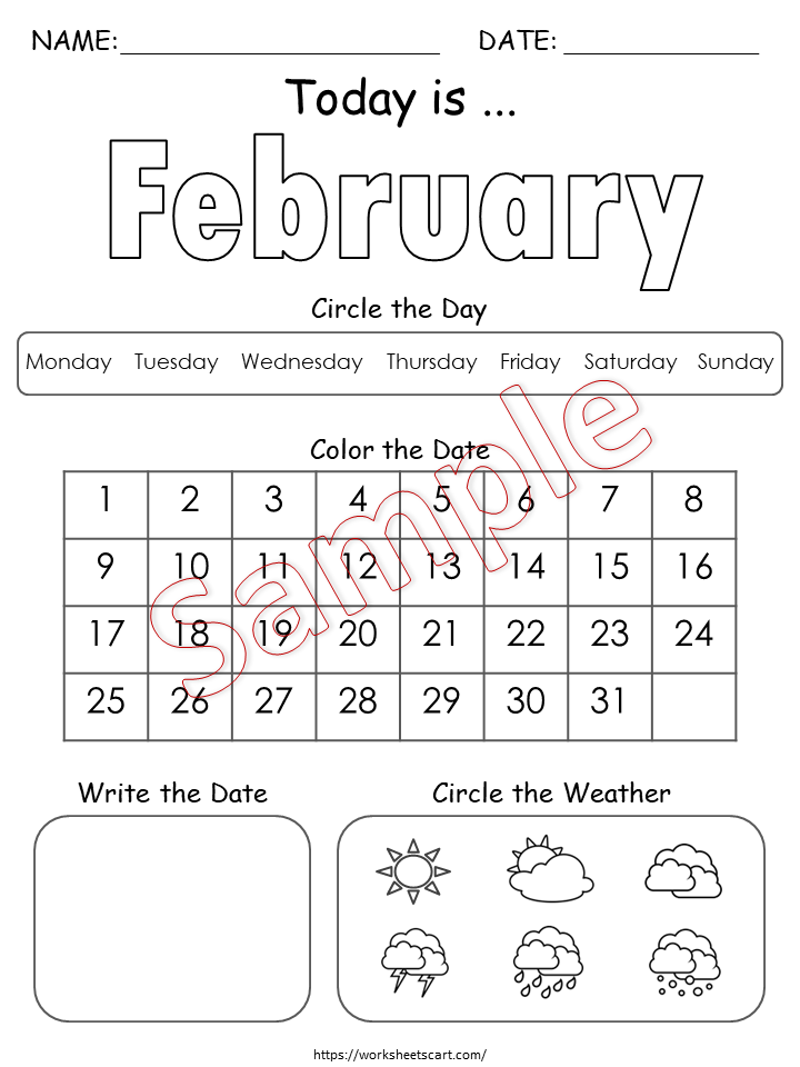 Daily Calendar Worksheets for Kids Printable PDF, Preschool & Kindergarten Morning Work, Date and Weather Learning Activity Pages, WWF213