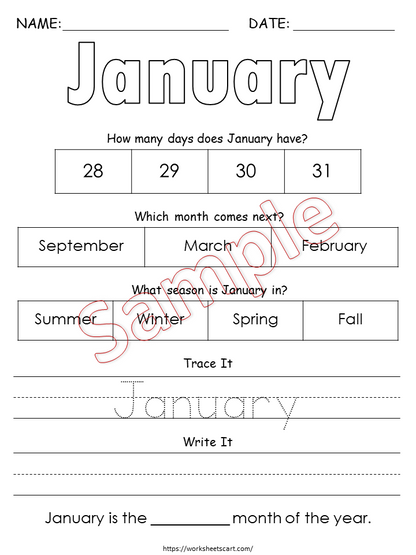 Months of the Year Worksheets Printable — Trace, Write, Seasons, Days & Monthly Order Activities for Kids, WWF215