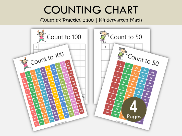 Counting Chart Printable 1-100 & 1-50 Worksheets, Kindergarten & Presc ...