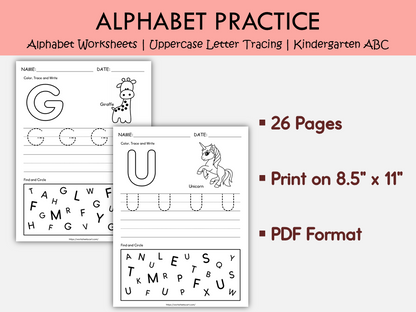 Alphabet Worksheets Printable – Letter Tracing, Writing & Recognition for Preschool & Kindergarten, WWF225