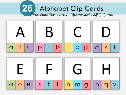 Alphabet Cards Preschool, Alphabet Flashcards Sounds, Alphabet Clip Card, Uppercase and Lowercase  Letters Flashcards, Toddlers Activity, WWF230