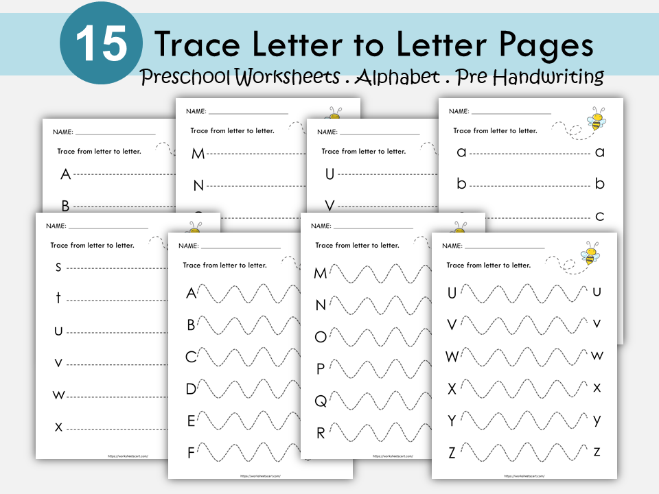 Tracing Worksheets, Preschool Printable, Tracing Letter to Letter, Alphabet Worksheets, Trace the Lines, Pre Handwriting Practice, WWF231