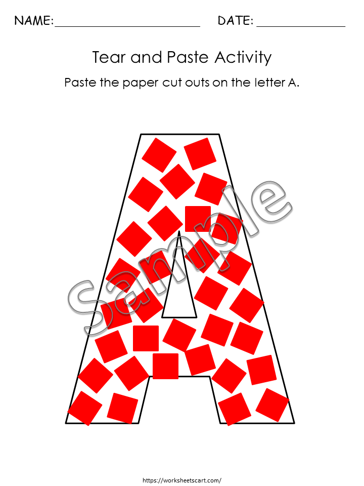 Preschool Alphabet Activity, PreK Letter Worksheets, Kindergarten Worksheets, 26 Tear and Paste Activities, Uppercase Letters Recognition, WWF232