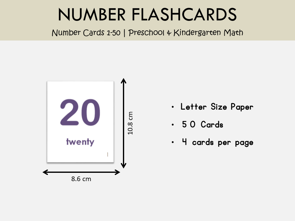 Printable Number Flash Cards 1–50 with Colorful Numbers & Number Names, WWF239