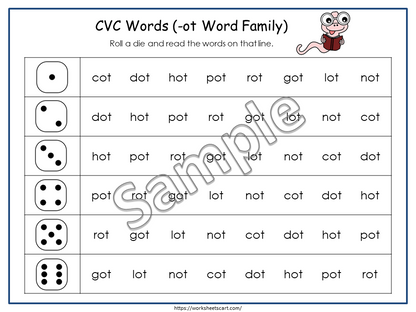 CVC Worksheets, CVC Words, CVC Phonics Activity Book for Kids, Learn to Read, Kindergarten Reading, Word Families, Roll & Read, Grade 1, WWF243