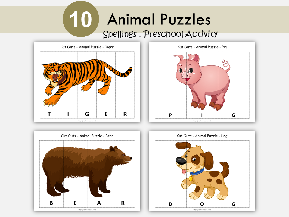 Toddler Animal Puzzle, Busy Book Pages Printable, Preschool Worksheets, Learn to Read Animal Names, Busy Binder, Toddlers  Activities, WWF245