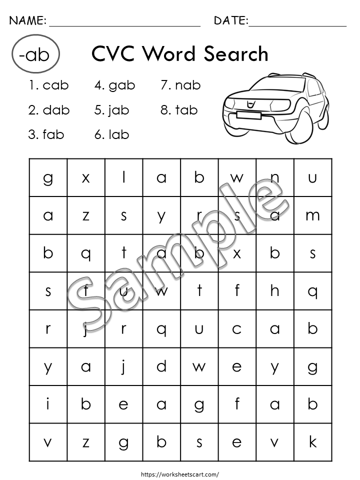 CVC Words Phonics Worksheets, CVC Words Search, CVC Words Family, 3 Letters Word Reading, Kindergarten Phonics, Instant Download, WWF246