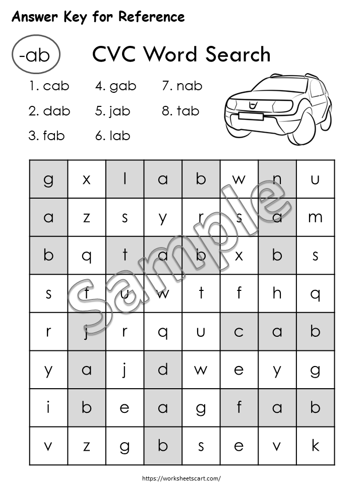 CVC Words Phonics Worksheets, CVC Words Search, CVC Words Family, 3 Letters Word Reading, Kindergarten Phonics, Instant Download, WWF246