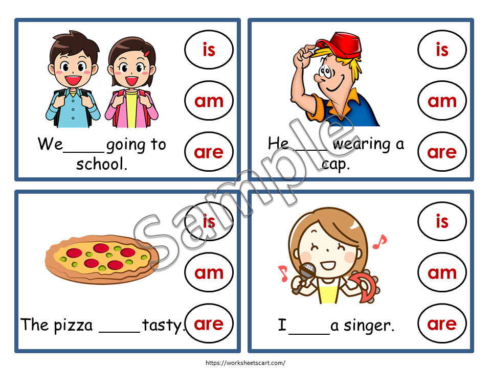 Verb To Be (is, am, are), Choose the Correct Verb Clip Cards, Being Verbs, Kindergarten Reading Sentences, Toddlers Printable Worksheets, WWF247