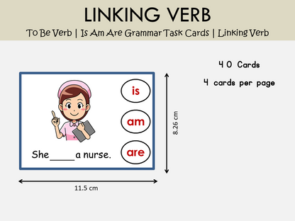 To Be Verb Grammar Task Cards Printable | Is Am Are Linking Verbs, WWF247