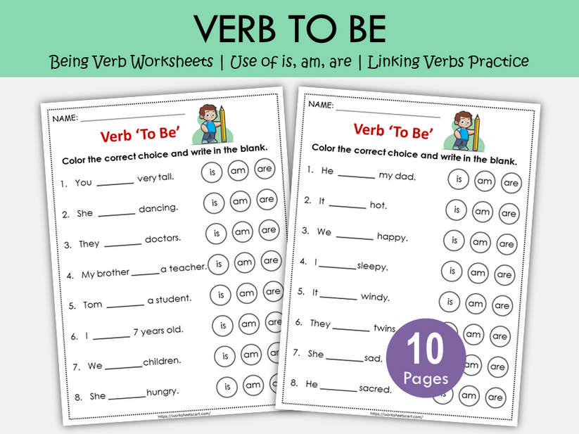 Verb To Be Worksheets Printable | Is, Am, Are Grammar Practice for Kid ...