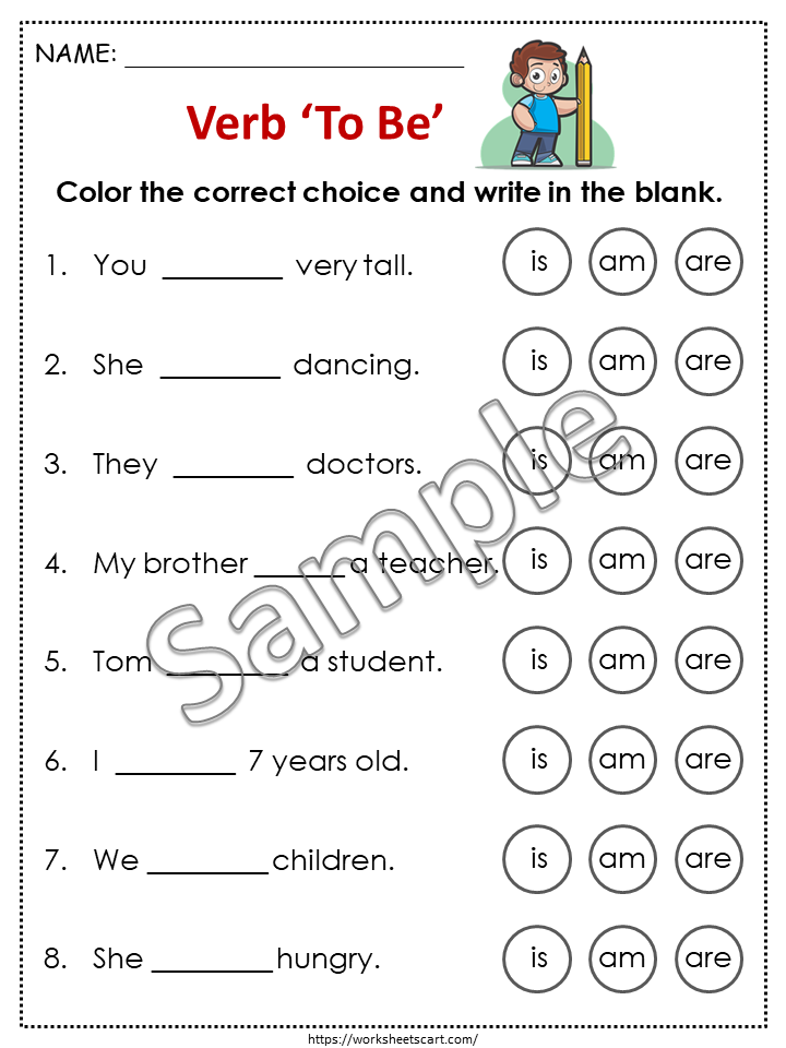 Verb To Be (is, am, are) Worksheets, Being Verb Printable, Kindergarten, Grade 1, Curriculum, Subject Verb Agreement, Grammar, Homeschool, WWF248