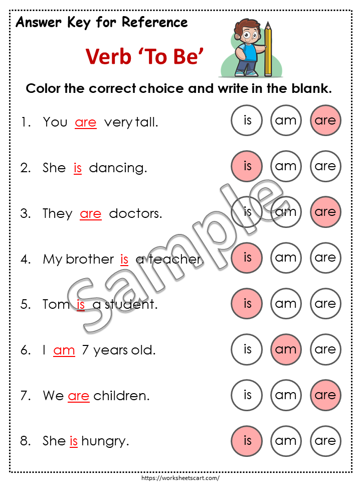 Verb To Be (is, am, are) Worksheets, Being Verb Printable, Kindergarten, Grade 1, Curriculum, Subject Verb Agreement, Grammar, Homeschool, WWF248