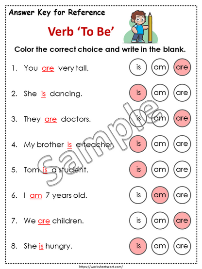 Verb To Be (is, am, are) Worksheets, Being Verb Printable, Kindergarten, Grade 1, Curriculum, Subject Verb Agreement, Grammar, Homeschool, WWF248