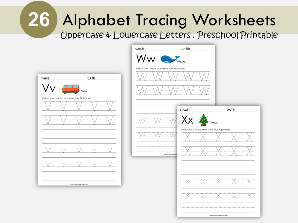 26 Printable Alphabet Worksheets, Upper Case and Lower Case Tracing, Preschool Worksheets, ABC Trace Worksheet, A to Z Letter Practice Pages, WWF251