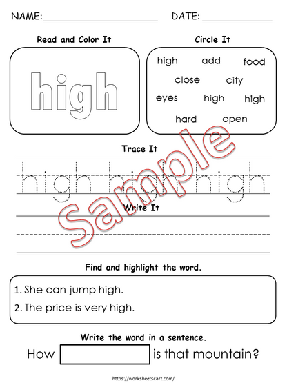 300 Sight Words Worksheets, Kindergarten-1st Grade Handwriting and Spelling Activity, Sight Words, Learn to Read, Fry 1, 2, and 3 Hundred, WWF254