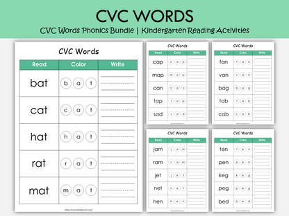 CVC Words Phonics Bundle Printable | 110 Kindergarten Reading Activities, Short Vowel Worksheets & Word Family Games, WWF256