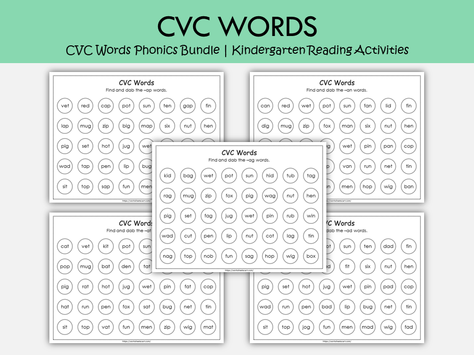 CVC Words Phonics Bundle Printable | 110 Kindergarten Reading Activities, Short Vowel Worksheets & Word Family Games, WWF256