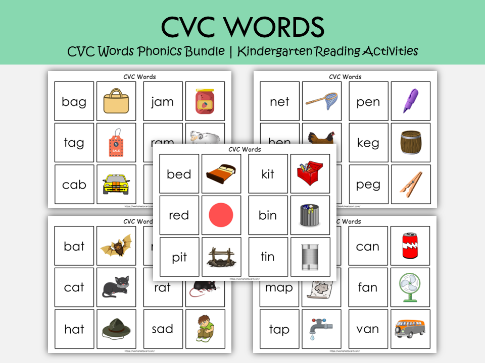 CVC Words Phonics Bundle Printable | 110 Kindergarten Reading Activities, Short Vowel Worksheets & Word Family Games, WWF256