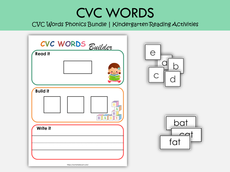 CVC Words Phonics Bundle Printable | 110 Kindergarten Reading Activities, Short Vowel Worksheets & Word Family Games, WWF256