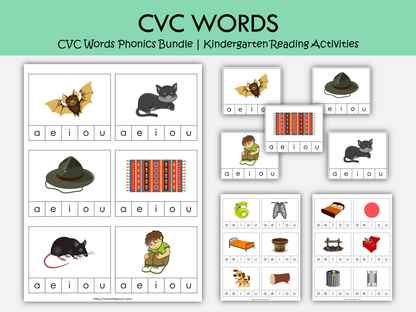 CVC Words Phonics Bundle Printable | 110 Kindergarten Reading Activities, Short Vowel Worksheets & Word Family Games, WWF256