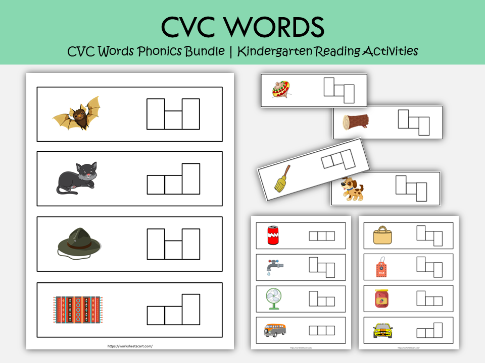 CVC Words Phonics Bundle Printable | 110 Kindergarten Reading Activities, Short Vowel Worksheets & Word Family Games, WWF256