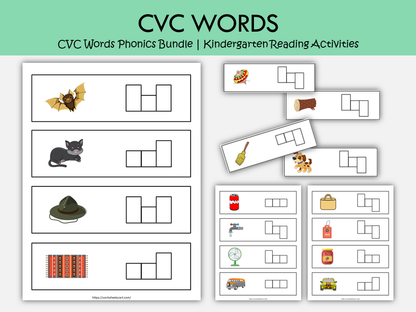 CVC Words Phonics Bundle Printable | 110 Kindergarten Reading Activities, Short Vowel Worksheets & Word Family Games, WWF256