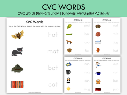 CVC Words Phonics Bundle Printable | 110 Kindergarten Reading Activities, Short Vowel Worksheets & Word Family Games, WWF256