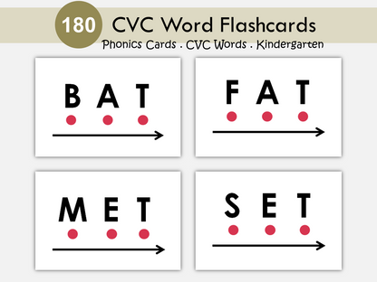 CVC Flash Cards, CVC Words, CVC Flashcards, Montessori, Phonics Cards Printable, Kindergarten Reading, Word Family, Phonetic, Homeschool, WWF260