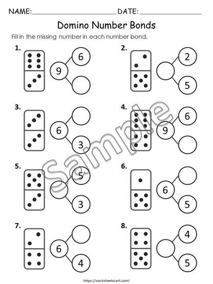 Numbers 1-10 Worksheets, Number Bonds Printable, Domino Number Bond, Math Activities, Kindergarten Math, Grade 1, Teacher Resource, WWF261