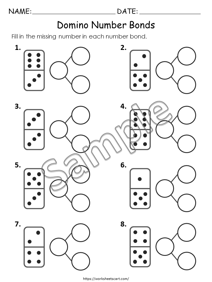 Numbers 1-10 Worksheets, Number Bonds Printable, Domino Number Bond, Math Activities, Kindergarten Math, Grade 1, Teacher Resource, WWF261