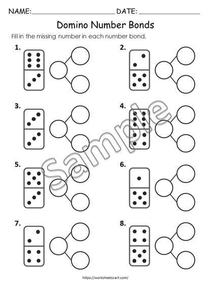 Numbers 1-10 Worksheets, Number Bonds Printable, Domino Number Bond, Math Activities, Kindergarten Math, Grade 1, Teacher Resource, WWF261