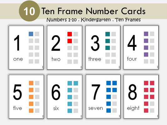 Ten Frame Number Cards, Number Flashcards, Numbers 1-10, Preschool Math, Preschool Printable, Number Sense, Ten Frames, Educational, WWF263